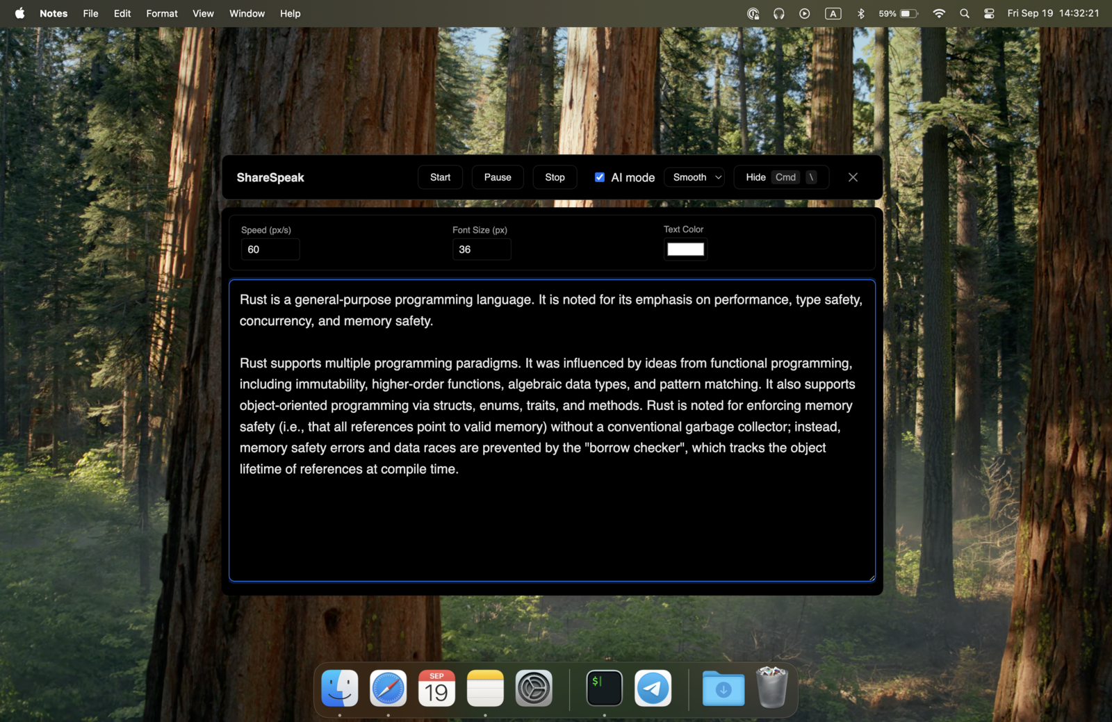 Your view — ShareSpeak overlay on Mac desktop screen during recording